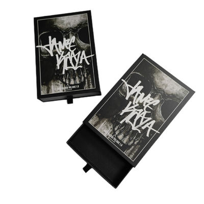 Logotipo personalizado Caja de cajón de hueso de cráneo negro 4x6 de impresión de tarjeta postal embalaje caja de regalo