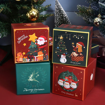 Lujo estilo de Navidad personalizado Embalaje de regalo respetuoso con el medio ambiente de cartón tapa superior roja caja de regalo de la cinta de Navidad