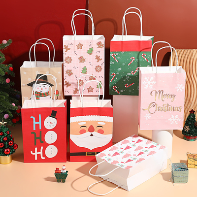 Bolsas de regalo para niños de Navidad Papel reciclado Santa Muñeco de nieve X Favoritos de la fiesta de Navidad Bolsas de regalo de Navidad