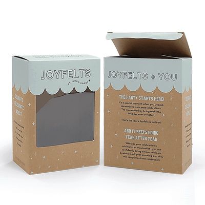Embalaje de caja de extremo de papel kraft marrón con carpetas de ventanas de PVC transparentes
