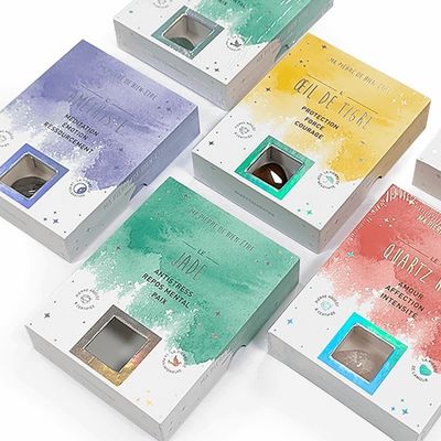 Cajas de regalo de dos piezas de piedra preciosa roca ágata cristal tamaño personalizado con inserción de papel