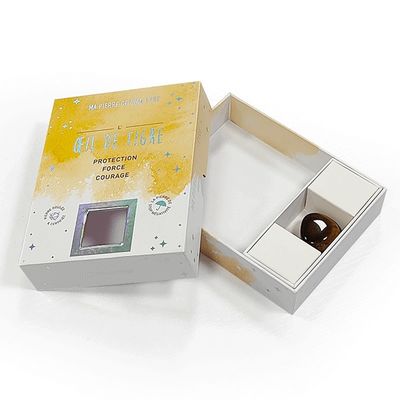 Caja de regalo rígida personalizada para accesorios de cristal efecto holográfico y ventana en la tapa