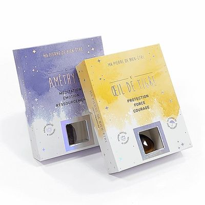 Caja de regalo rígida personalizada para accesorios de cristal efecto holográfico y ventana en la tapa