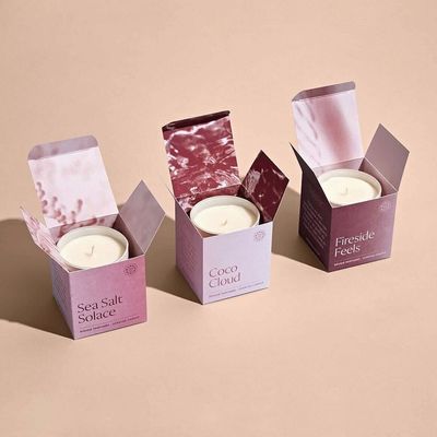 Papel recubierto Jarrón de vela perfumada personalizado Embalaje Papel plegable Reverso Impreso Caja Tuck
