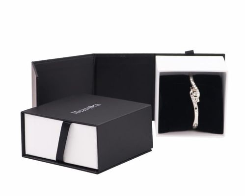Pequeña caja de papel de lujo para el anillo de boda joyería caja de cartón rígida con tapa de colgajo