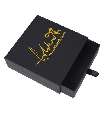 Pedidos personalizados de papel de oro espuma inserción estilo de diapositiva negro cajón de joyería cajas para velas