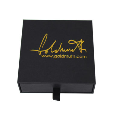 Pedidos personalizados de papel de oro espuma inserción estilo de diapositiva negro cajón de joyería cajas para velas