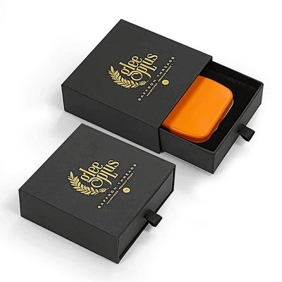 Pedidos personalizados de papel de oro espuma inserción estilo de diapositiva negro cajón de joyería cajas para velas