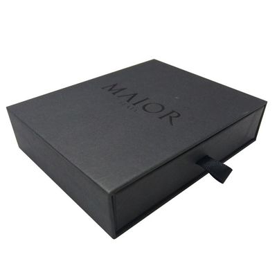 Caja de embalaje de cajón de regalo negro Laminado brillante Blob bronceado Logotipo estampado