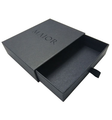 Caja de embalaje de cajón de regalo negro Laminado brillante Blob bronceado Logotipo estampado