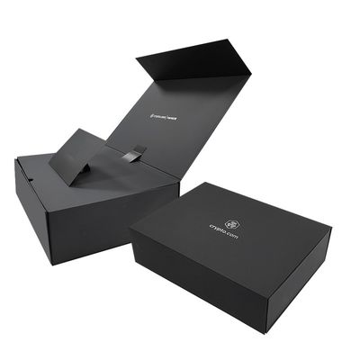 Logotipo personalizado Papel negro con cierre magnético Caja de regalo plegable Final de papel caliente / UV / barniz
