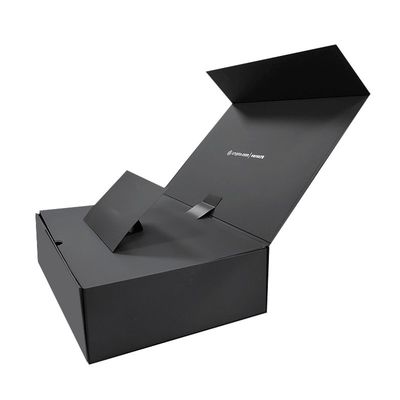 Logotipo personalizado Papel negro con cierre magnético Caja de regalo plegable Final de papel caliente / UV / barniz