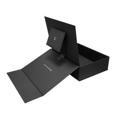 Logotipo personalizado Papel negro con cierre magnético Caja de regalo plegable Final de papel caliente / UV / barniz