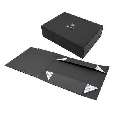Logotipo personalizado Papel negro con cierre magnético Caja de regalo plegable Final de papel caliente / UV / barniz
