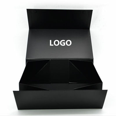 Caja de papel de carpeta personalizada embalaje de lujo caja de regalo de papel plegable negro con cinta