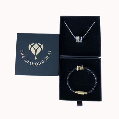 Logotipo personalizado Impreso en cartón negro Joyería Caja regalo para pulseras Aretes y collares