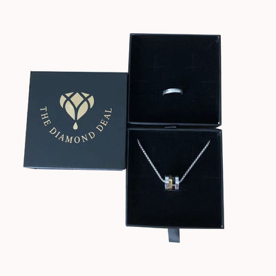 Logotipo personalizado Impreso en cartón negro Joyería Caja regalo para pulseras Aretes y collares