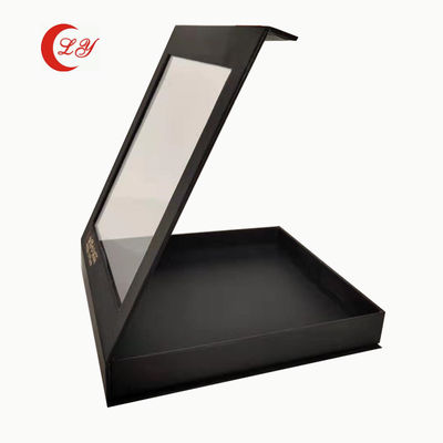 Supermercado Matt Caja de embalaje magnética negra Cajas de regalo de cartón con ventana transparente