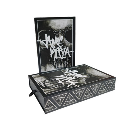 Logotipo personalizado Caja de cajón de hueso de cráneo negro 4x6 de impresión de tarjeta postal embalaje caja de regalo