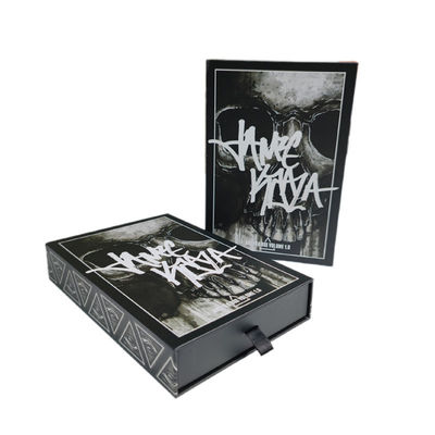 Logotipo personalizado Caja de cajón de hueso de cráneo negro 4x6 de impresión de tarjeta postal embalaje caja de regalo