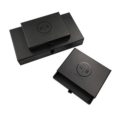 Logotipo de papel plateado / UV Finish Caja de cajón Caja de papel de joyería para regalo de extremo negro personalizado