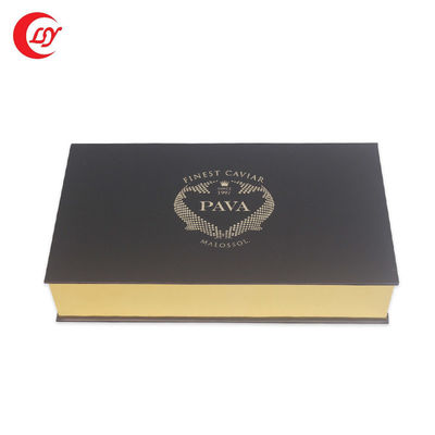 Embalaje dorado Caviar negro tin jar rojo Confección de regalo con embalaje de cartón y manga