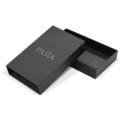 Artesanía de mesa de alta gama de textura negra caja de lujo con logotipo personalizado y estampado de papel plateado