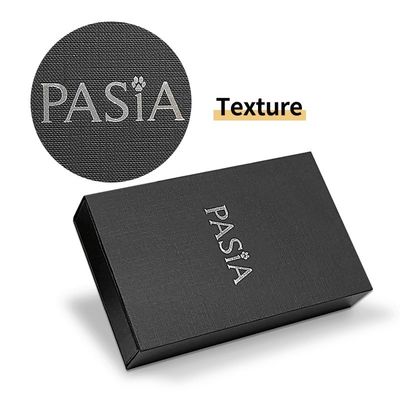 Artesanía de mesa de alta gama de textura negra caja de lujo con logotipo personalizado y estampado de papel plateado
