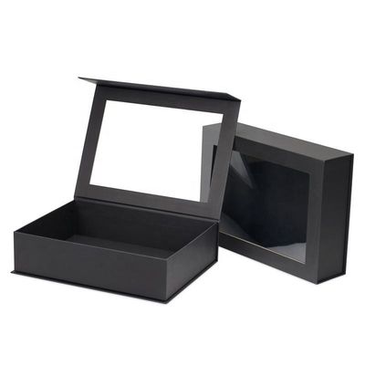 Embalaje de papel de ventana de PVC con tapa flexible personalizada Caja de regalo de cierre magnético grande con ventana de tapa transparente