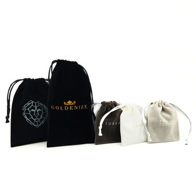 Pedido personalizado Aceptado Estampado de oro de papel caliente de dibujo de cordón de terciopelo Bolso de joyería