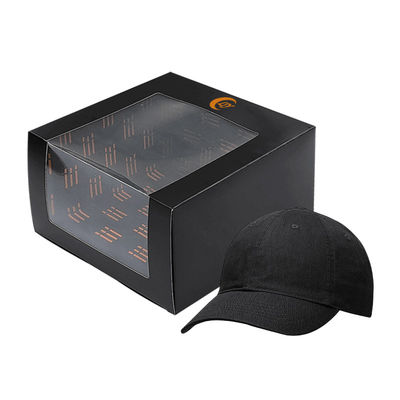 Envasado de sombrero de papel personalizado de tapa de béisbol caja de regalo de ventana con ventana de PVC transparente para la tapa de béisbol