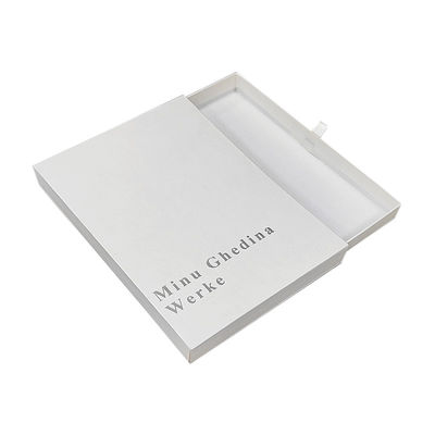 Caja blanca con patrón de textura simple elegante con logotipo plateado brillante cajón de cartón joyería embalaje pequeño regalo