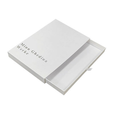 Caja blanca con patrón de textura simple elegante con logotipo plateado brillante cajón de cartón joyería embalaje pequeño regalo