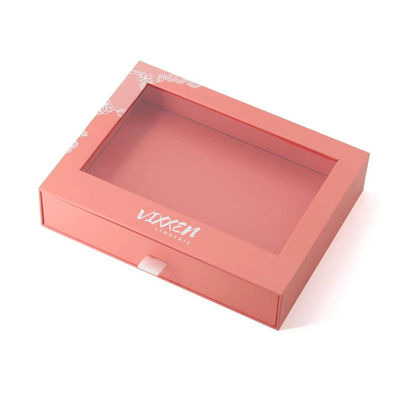 Caja de embalaje de papel de cartón de papel de cartón de regalo deslizante con ventana de corte a presión de PVC transparente