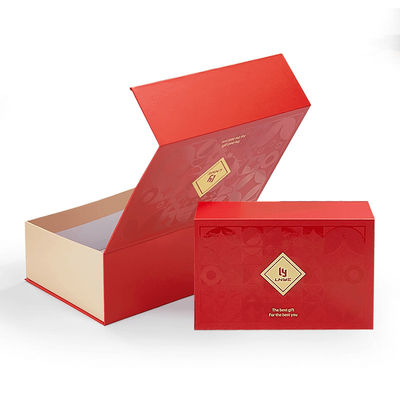 Caja de regalo de tema de Navidad de lujo rojo magnético personalizado de cerradura magnética rígida biodegradable envasado con mango