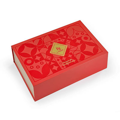 Caja de regalo de tema de Navidad de lujo rojo magnético personalizado de cerradura magnética rígida biodegradable envasado con mango