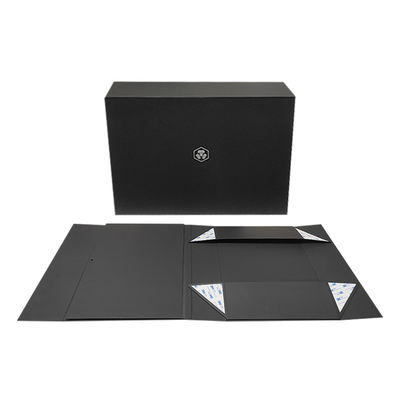 Diseño de logotipo personalizado Cartón plano rígido negro Cajas plegables magnéticas Regalo para cosméticos Embalaje de regalos