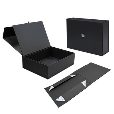 Diseño de logotipo personalizado Cartón plano rígido negro Cajas plegables magnéticas Regalo para cosméticos Embalaje de regalos