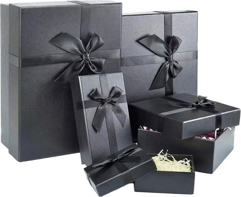Logotipo UV personalizado reciclable 2pcs Envase de cartón tapa y caja de regalo base con arco para ropa zapatos cosméticos