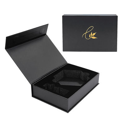 Embalaje a medida de fábrica Caja de impresión de cartón Papel negro Caja de regalo de imán Embalaje con espuma interna