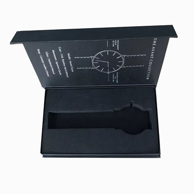 Logotipo personalizado Reloj inteligente de cartón negro de lujo Caja de embalaje de regalo magnético Reloj único con revestimiento de espuma