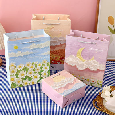 Kraft personalizado bolso de papel de embalaje pequeño rosa personalizado bolso de papel de embalaje de arte portátil
