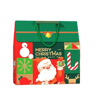 Caja de regalo de Navidad de lujo personalizada con asa, papel artístico de 157 g, cartón de 1000 g