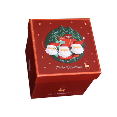 Lujo estilo de Navidad personalizado Embalaje de regalo respetuoso con el medio ambiente de cartón tapa superior roja caja de regalo de la cinta de Navidad