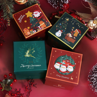 Lujo estilo de Navidad personalizado Embalaje de regalo respetuoso con el medio ambiente de cartón tapa superior roja caja de regalo de la cinta de Navidad