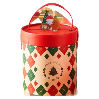 Caja de embalaje de regalo cilíndrica con logotipo personalizado con acabado superficial de estampado en caliente/UV/barniz para exquisitos regalos de Navidad