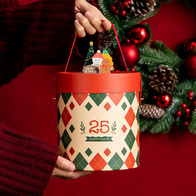 Caja de embalaje de regalo cilíndrica con logotipo personalizado con acabado superficial de estampado en caliente/UV/barniz para exquisitos regalos de Navidad