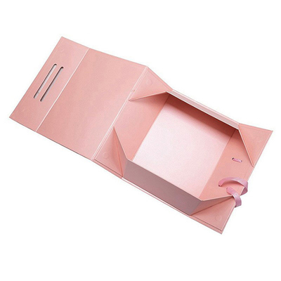 Cajas de regalo magnéticas rosas estampadas de lujo con asa de cinta, logotipo personalizado, embalaje rígido de cartón para ropa