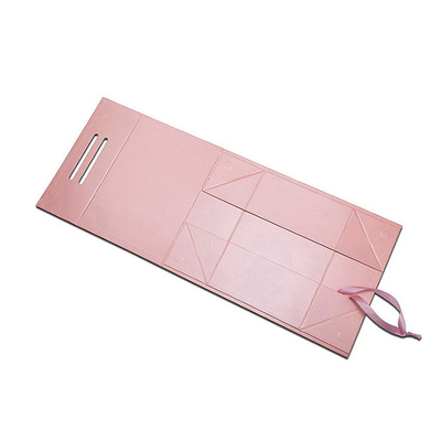 Cajas de regalo magnéticas rosas estampadas de lujo con asa de cinta, logotipo personalizado, embalaje rígido de cartón para ropa