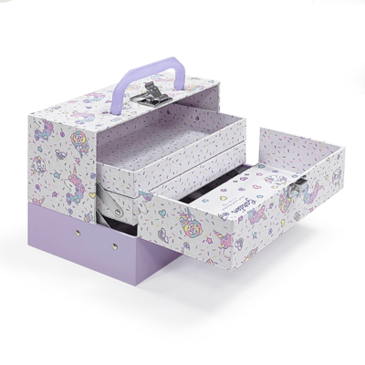 Caja de regalo de juguete personalizada para niños de lujo de cartón rígido estilo maleta con mango de metal